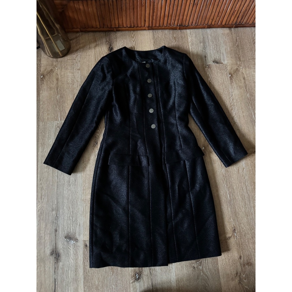 Chanel Vintage 99A Black Wool‎ Blend Long Coat Silk Lined CC Buttons Size 40